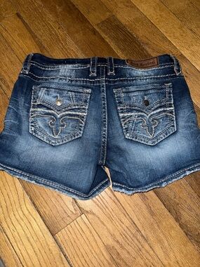 Rock Revival Blue Embroidered Back Pocket Denim Shorts